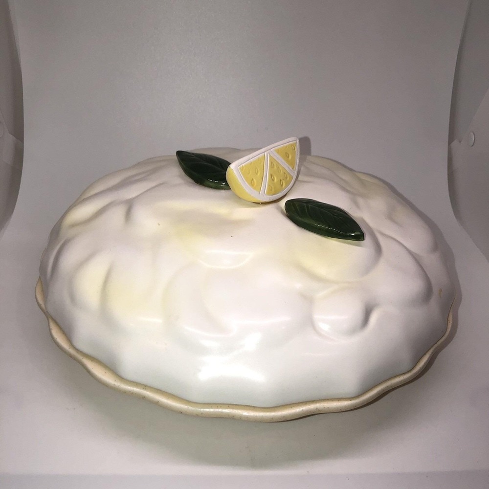 Vintage Ceramic Lemon Meringue Pie Plate Dish Japan Cover Slice Handle